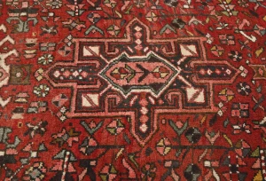 Vintage Red Geometric 3X11 Karajeh Persian Runner Rug