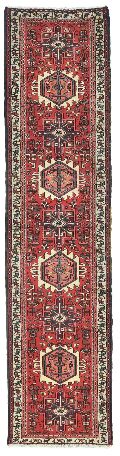 Vintage Red Geometric 2'4X9'5 Karajeh Persian Runner Rug