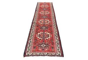 Vintage Red Geometric 2'4X9'5 Karajeh Persian Runner Rug