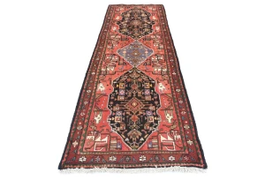 Vintage Charcoal Tribal 3X9 Hamedan Persian Runner Rug