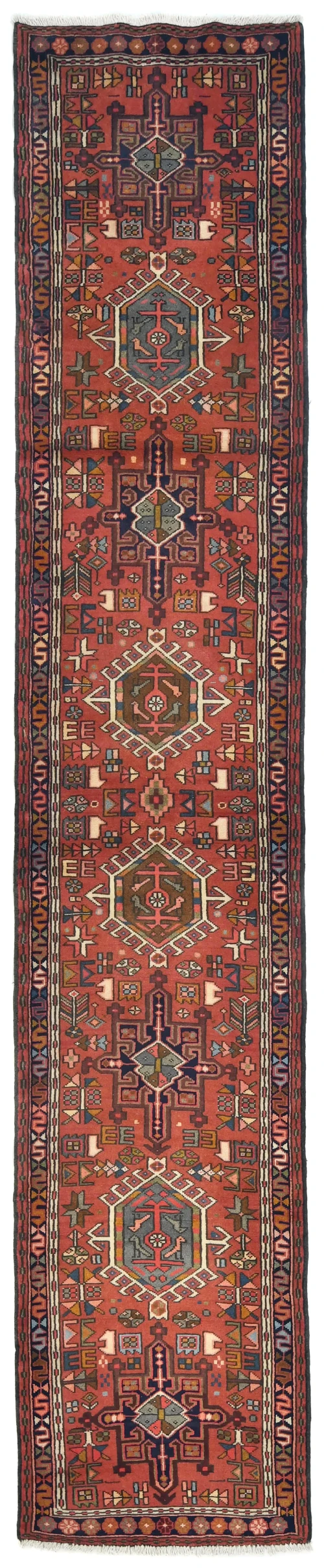 Vintage Red Geometric 3X12 Karajeh Persian Runner Rug
