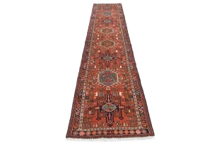 Vintage Red Geometric 3X12 Karajeh Persian Runner Rug