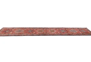 Vintage Red Geometric 3X12 Karajeh Persian Runner Rug
