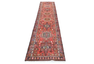 Vintage Red Geometric 3X12 Karajeh Persian Runner Rug
