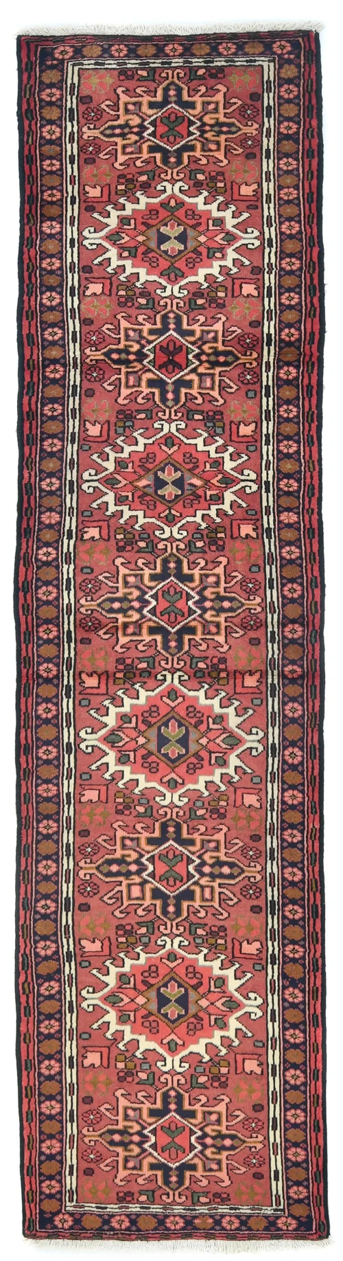 Vintage Red Geometric 3X9 Karajeh Persian Runner Rug