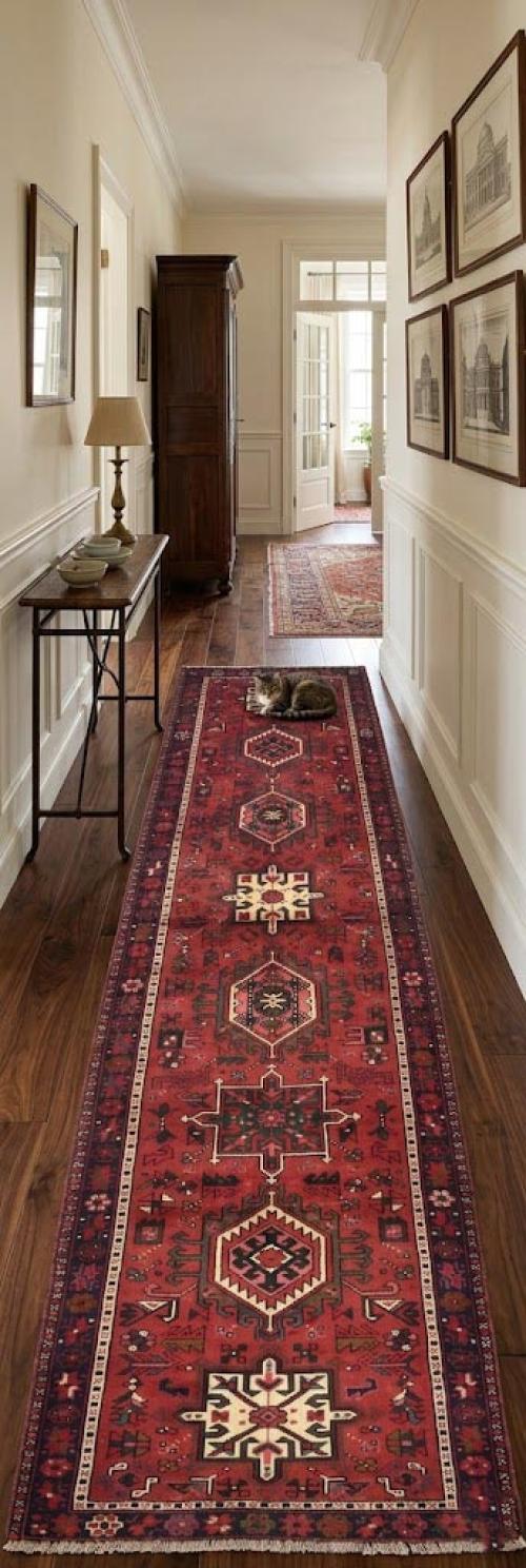 Vintage Red Geometric Tribal 3X10 Karajeh Persian Runner Rug