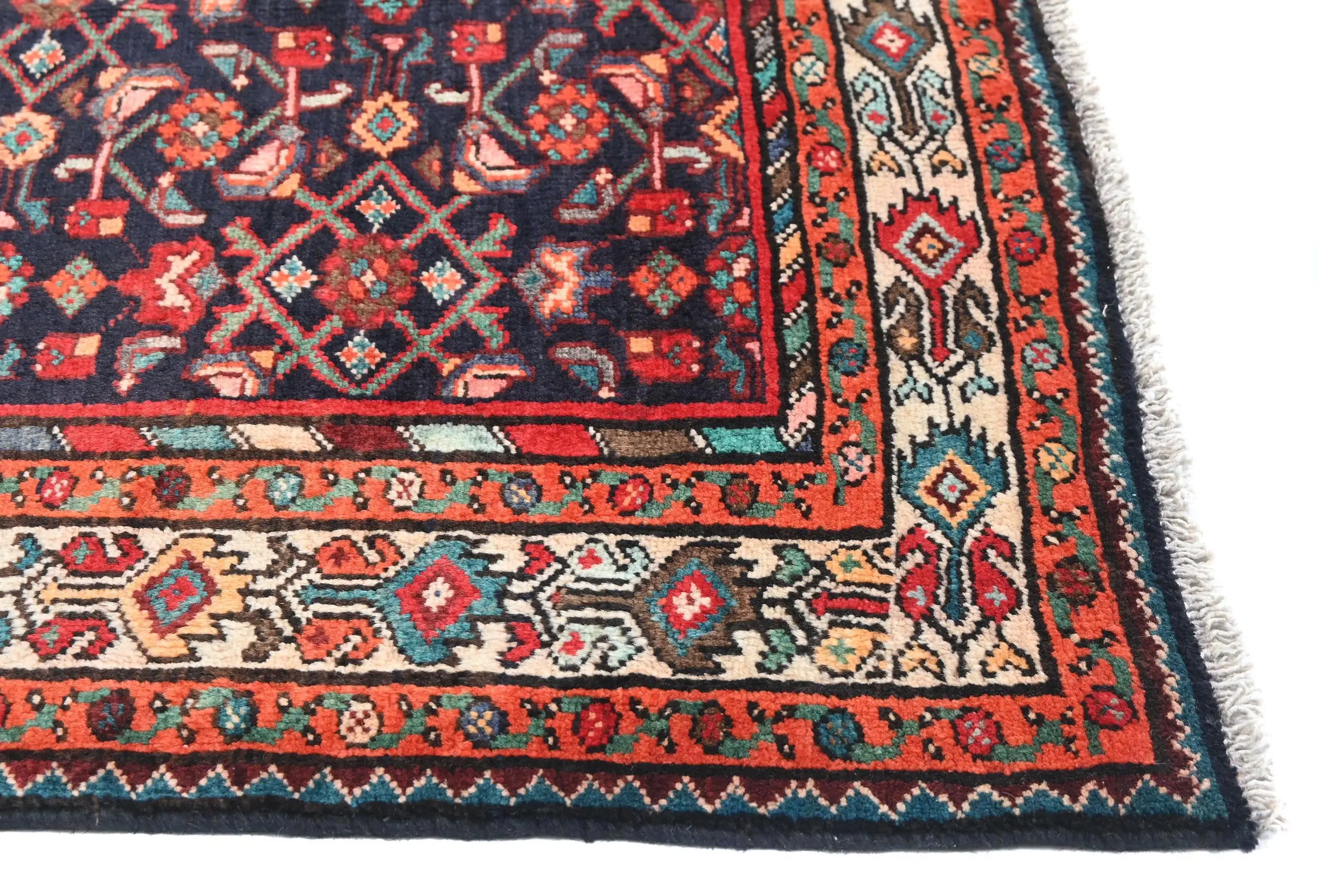 Vintage Plum Floral Tribal 4X11 Hamedan Persian Runner Rug