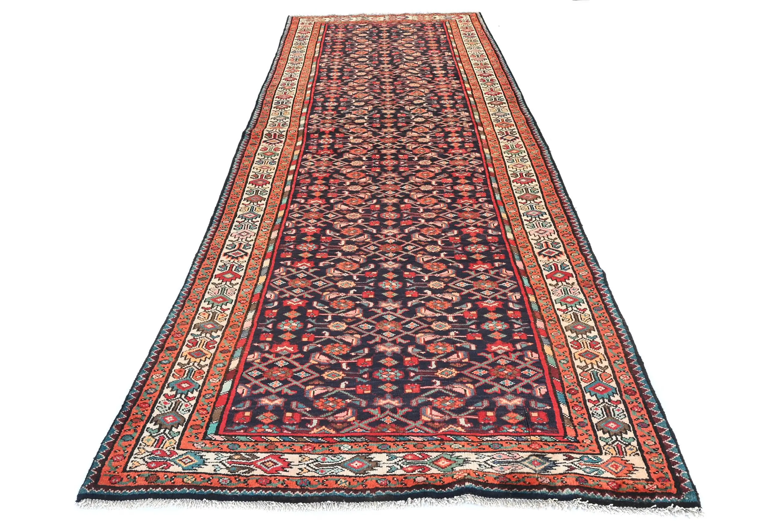 Vintage Plum Floral Tribal 4X11 Hamedan Persian Runner Rug