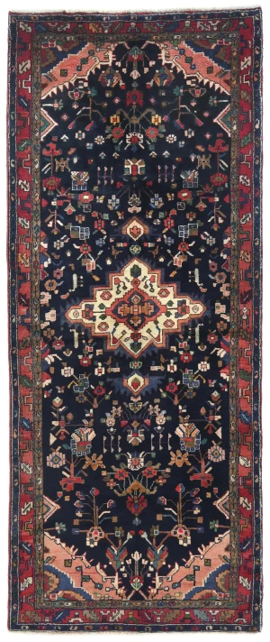 Vintage Dark Purple-navy Tribal 4'6X10'2 Nahavand Persian Runner Rug