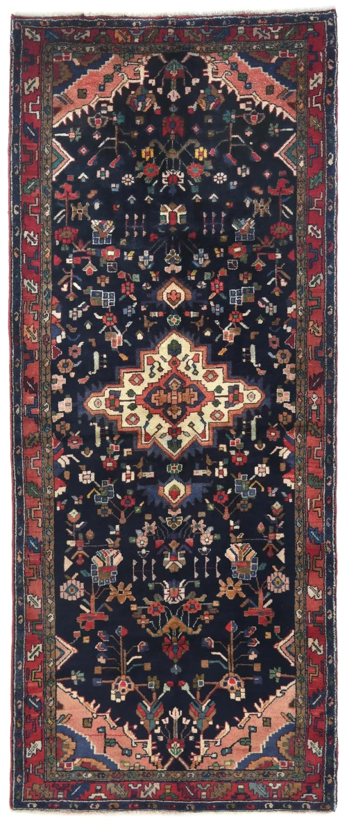 Vintage Dark Purple-navy Tribal 4'6X10'2 Nahavand Persian Runner Rug