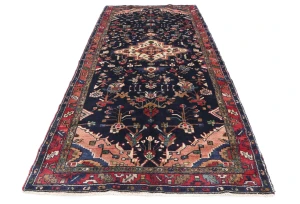 Vintage Dark Purple-navy Tribal 4'6X10'2 Nahavand Persian Runner Rug
