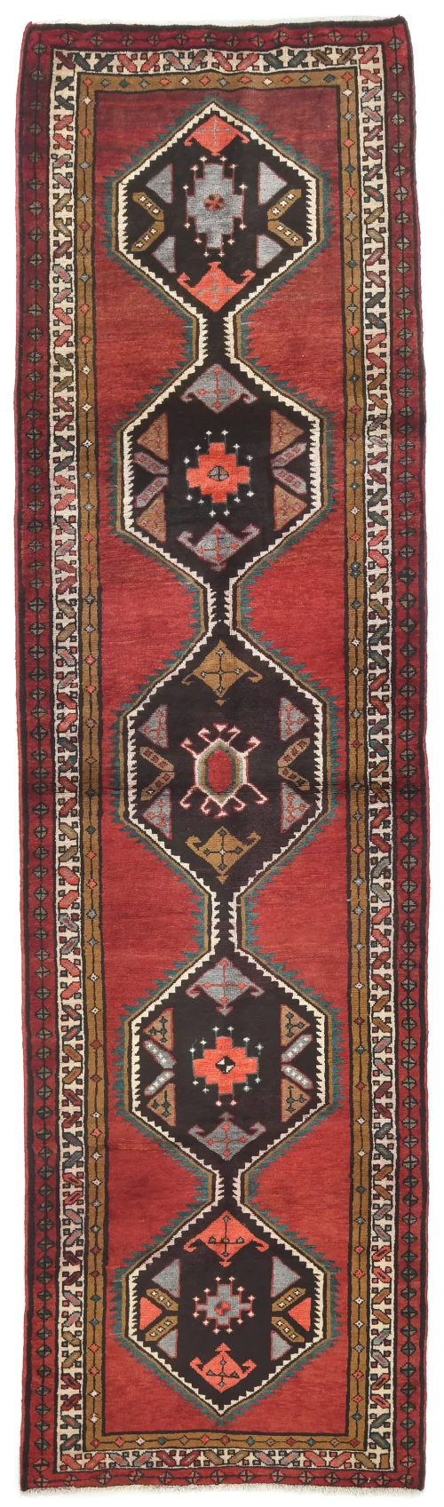 Vintage Plum Geometric Tribal 4X13 Hamedan Persian Runner Rug