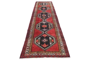 Vintage Plum Geometric Tribal 4X13 Hamedan Persian Runner Rug