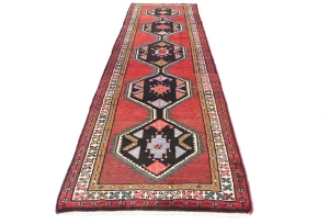 Vintage Plum Geometric Tribal 4X13 Hamedan Persian Runner Rug