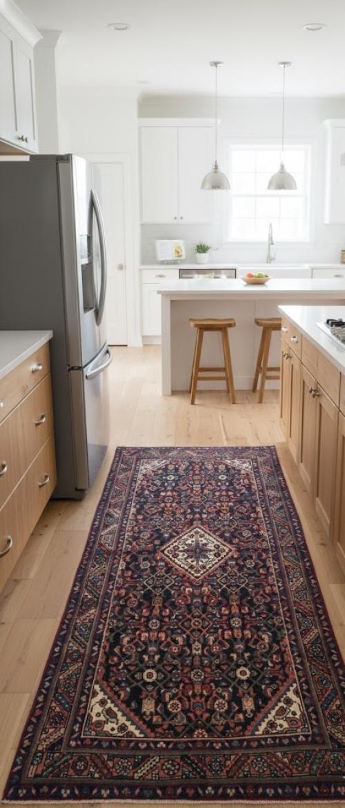 Vintage Plum Floral Tribal 4'3X8'8 Hamedan Persian Rug