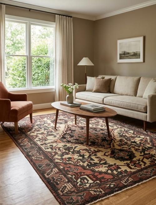 Vintage Cream Floral Tribal 5x8 Hamedan Persian Rug