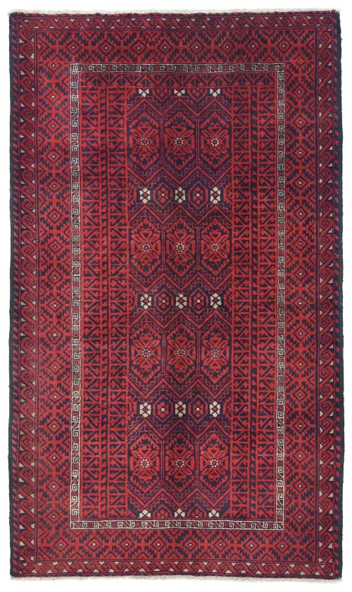 Vintage Red Tribal Geometric 5X9 Balouch Persian Rug