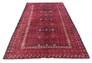 Vintage Red Tribal Geometric 5X9 Balouch Persian Rug