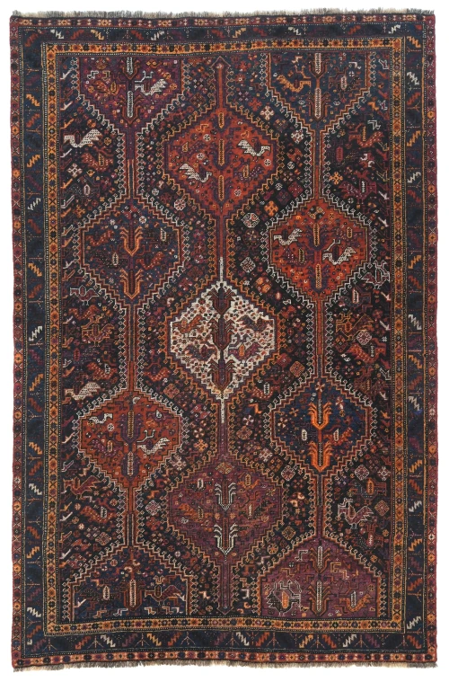 Semi Antique Charcoal Tribal 5X8 Shiraz Persian Rug