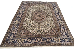 Vintage Cream Tribal Geometric 5X7 Tabriz Persian Rug