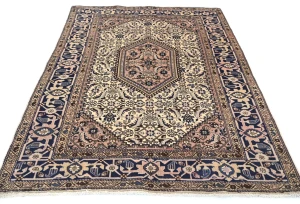 Vintage Cream Tribal Geometric 5X7 Tabriz Persian Rug