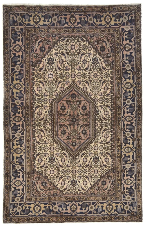 Vintage Cream Tribal Geometric 5X7 Tabriz Persian Rug