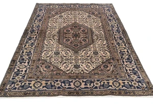 Vintage Cream Tribal Geometric 5X7 Tabriz Persian Rug