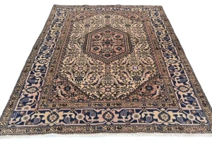 Vintage Cream Tribal Geometric 5X7 Tabriz Persian Rug