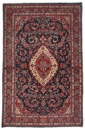 Vintage Dark Purple-navy Floral 4'5X6'10 Sarouk Persian Rug