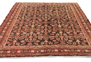 Vintage Dark Brown Floral Tribal 5'8X6'8 Hossainabad Persian Rug