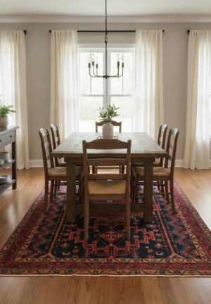 Vintage Purple-navy Pictorial Tribal 4'11X8'3 Hamedan Persian Rug