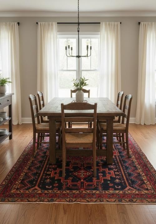 Vintage Purple-navy Pictorial Tribal 4'11X8'3 Hamedan Persian Rug