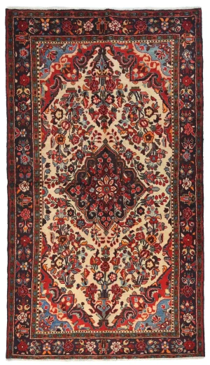 Vintage Cream Floral Tribal 5X9 Hamedan Persian Rug