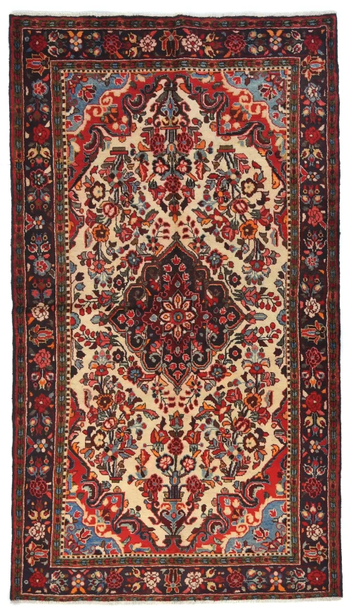 Vintage Cream Floral Tribal 5X9 Hamedan Persian Rug