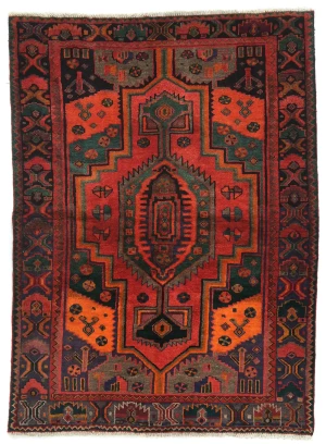 Vintage Red Geometric Tribal 4'8X6'4 Hamedan Persian Rug