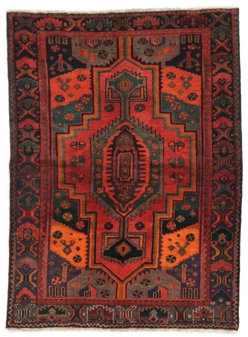 Vintage Red Geometric Tribal 4'8X6'4 Hamedan Persian Rug