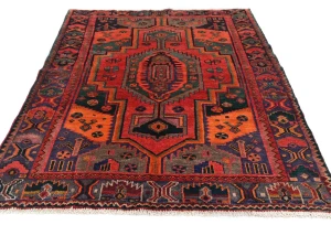 Vintage Red Geometric Tribal 4'8X6'4 Hamedan Persian Rug
