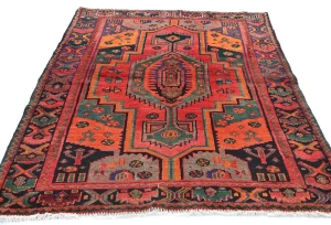 Vintage Red Geometric Tribal 4'8X6'4 Hamedan Persian Rug