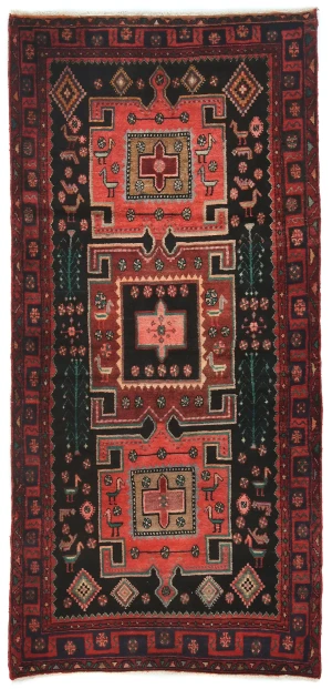 Vintage Charcoal Tribal 4X8 Hamedan Persian Rug