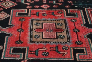 Vintage Charcoal Tribal 4X8 Hamedan Persian Rug