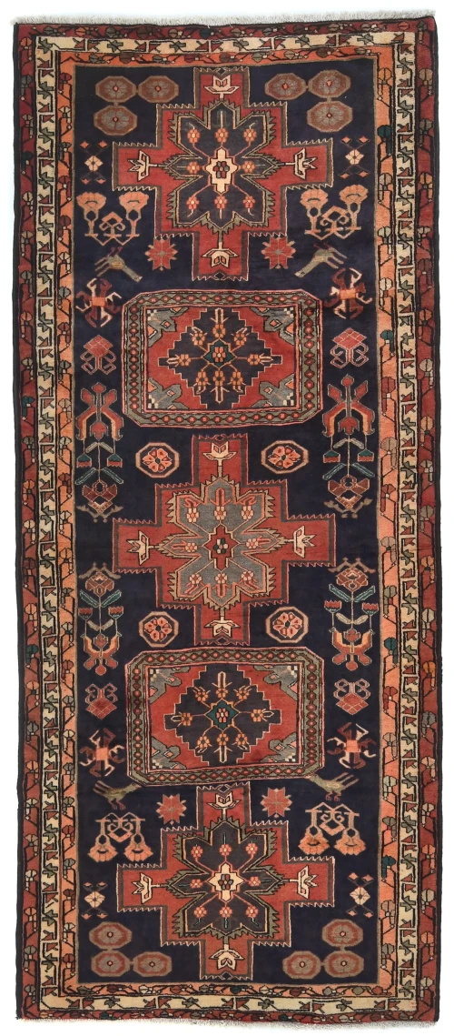 Vintage Plum Tribal 4X10 Meshkin Persian Runner Rug