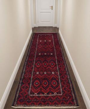 Vintage Red Tribal 4X10 Balouch Persian Runner Rug