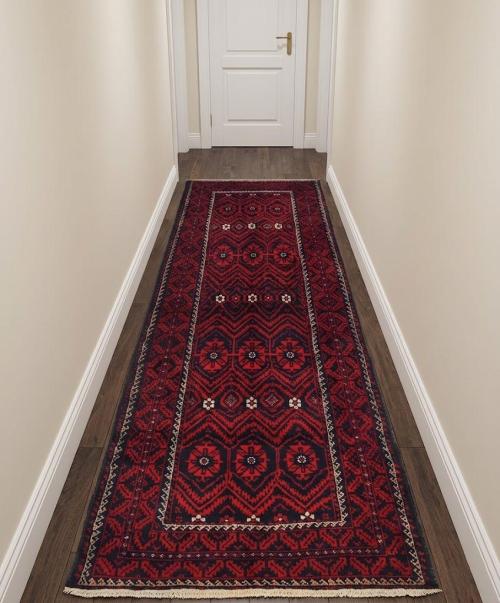 Vintage Red Tribal 4X10 Balouch Persian Runner Rug