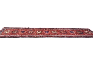 Vintage Red Geometric 3X14 Karajeh Persian Runner Rug