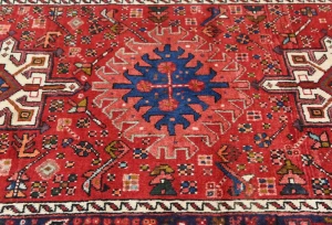 Vintage Red Geometric 3X14 Karajeh Persian Runner Rug