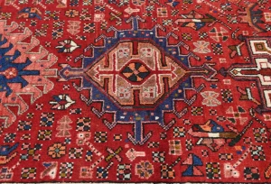 Vintage Red Geometric 3X14 Karajeh Persian Runner Rug