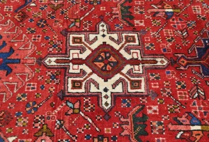 Vintage Red Geometric 3X14 Karajeh Persian Runner Rug