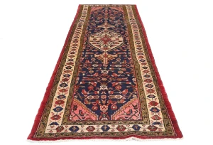 Vintage Plum Floral Tribal 3X10 Hamedan Persian Runner Rug
