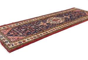 Vintage Plum Floral Tribal 3X10 Hamedan Persian Runner Rug