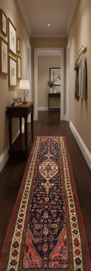 Vintage Plum Floral Tribal 3X10 Hamedan Persian Runner Rug